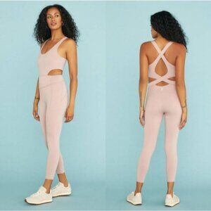 Free People Movement Back It Up Jumpsuit Romper Peach NEW Medium Gym Yoga